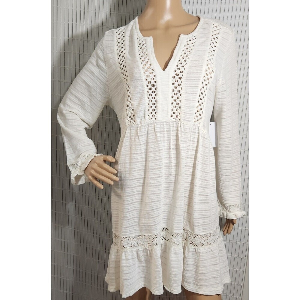 Cafe Marrakesh Dress Size Large Color Ivory Vneck long sleeves